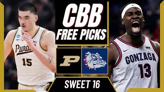 Free CBB Picks Today | Purdue vs. Gonzaga (Sweet 16) | March Madness Picks and Predictions