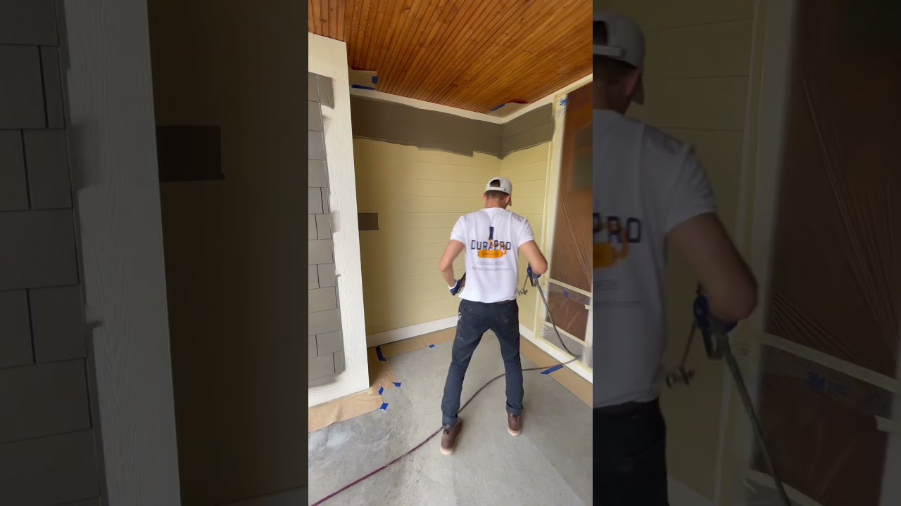 Exterior House Painting Using A Shield To Protect Overspray Painter Sherwinwilliams