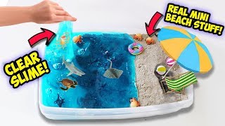 DIY SUMMER BEACH SLIME! Clear Slime! Squishy Sea Creatures! REAL MINI BEACH SUPPLIES!