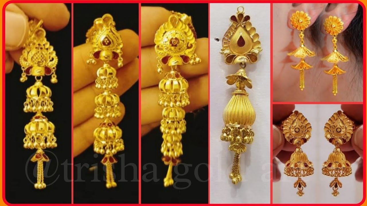 New 1 And 3 Layer 22K Gold Jhumka Earrings Design With Price And Weight | trisha gold art - YouTube