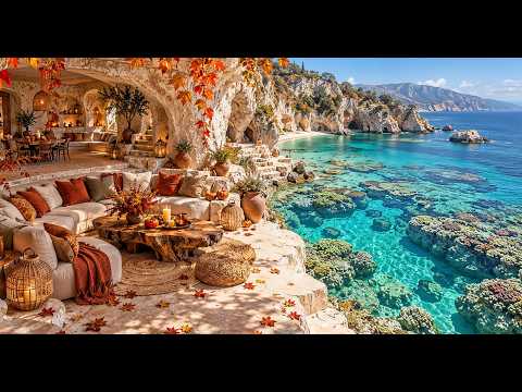 Autumn Cliffside Cave by the Tropical Sea | Smooth Jazz for Coffee, Work & Peaceful Ocean Vibes 🌊🍂