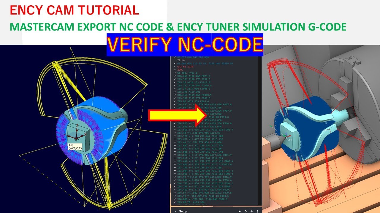 ENCY CAM Tutorial 66 | ENCY TUNER CHECK NC CODE SIMULATION 4 AXIS - YouTube