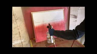 How to spray Stabond T440C and E183 Contact Cement on fiberglass RV siding, plywood, and Styrofoam.