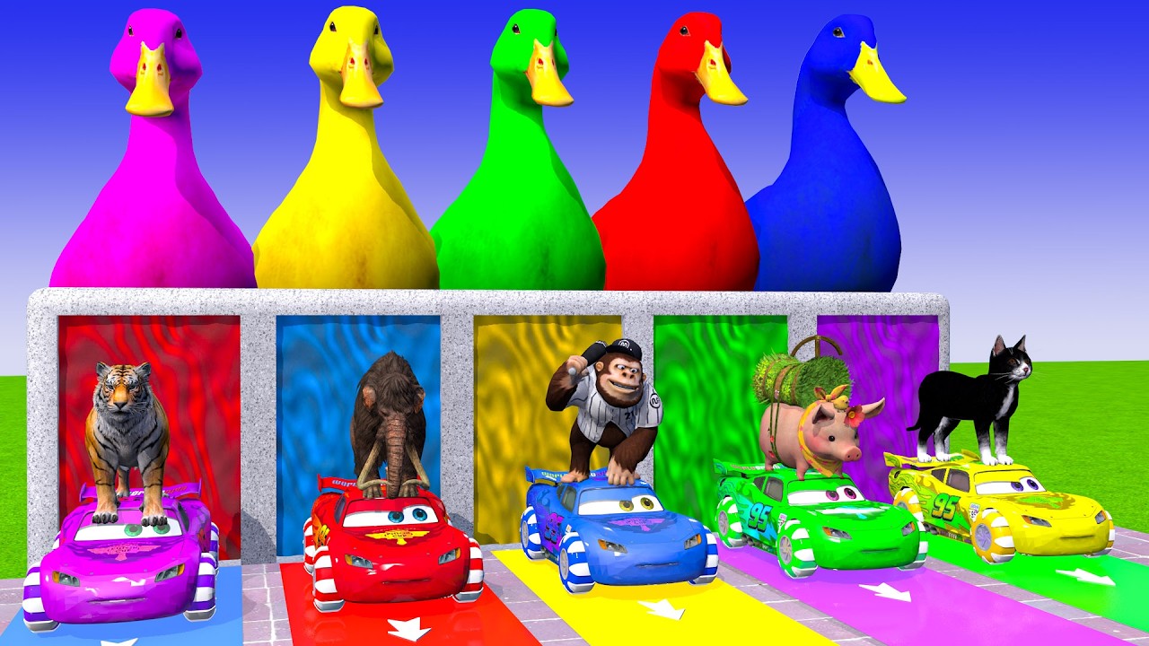 Long Slide Game With Cow Elephant Gorilla Hippopotamus Tiger - 3d Animal Game - Funny 3d Animals