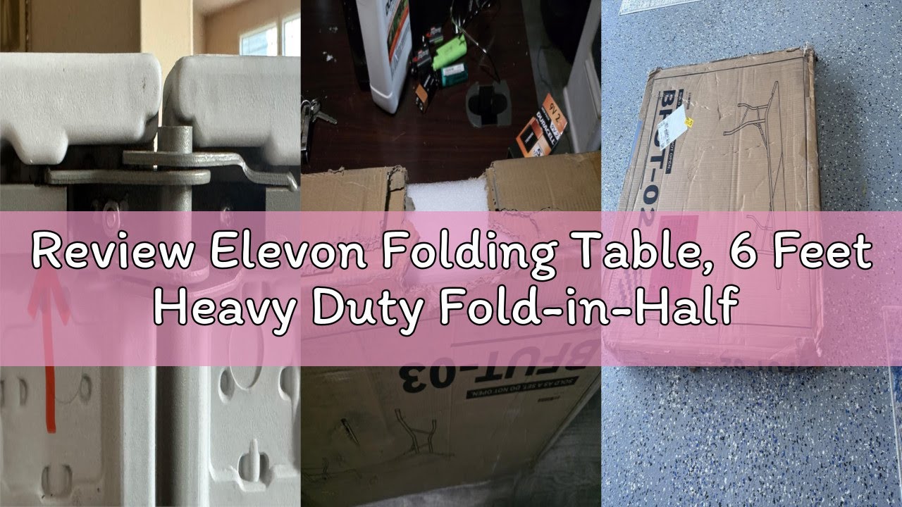 Review Elevon Folding Table, 6 Feet Heavy Duty Fold-in-Half Utility Table Indoor Outdoor for Camping