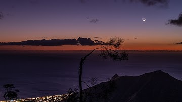 The crescent moon setting from West O
