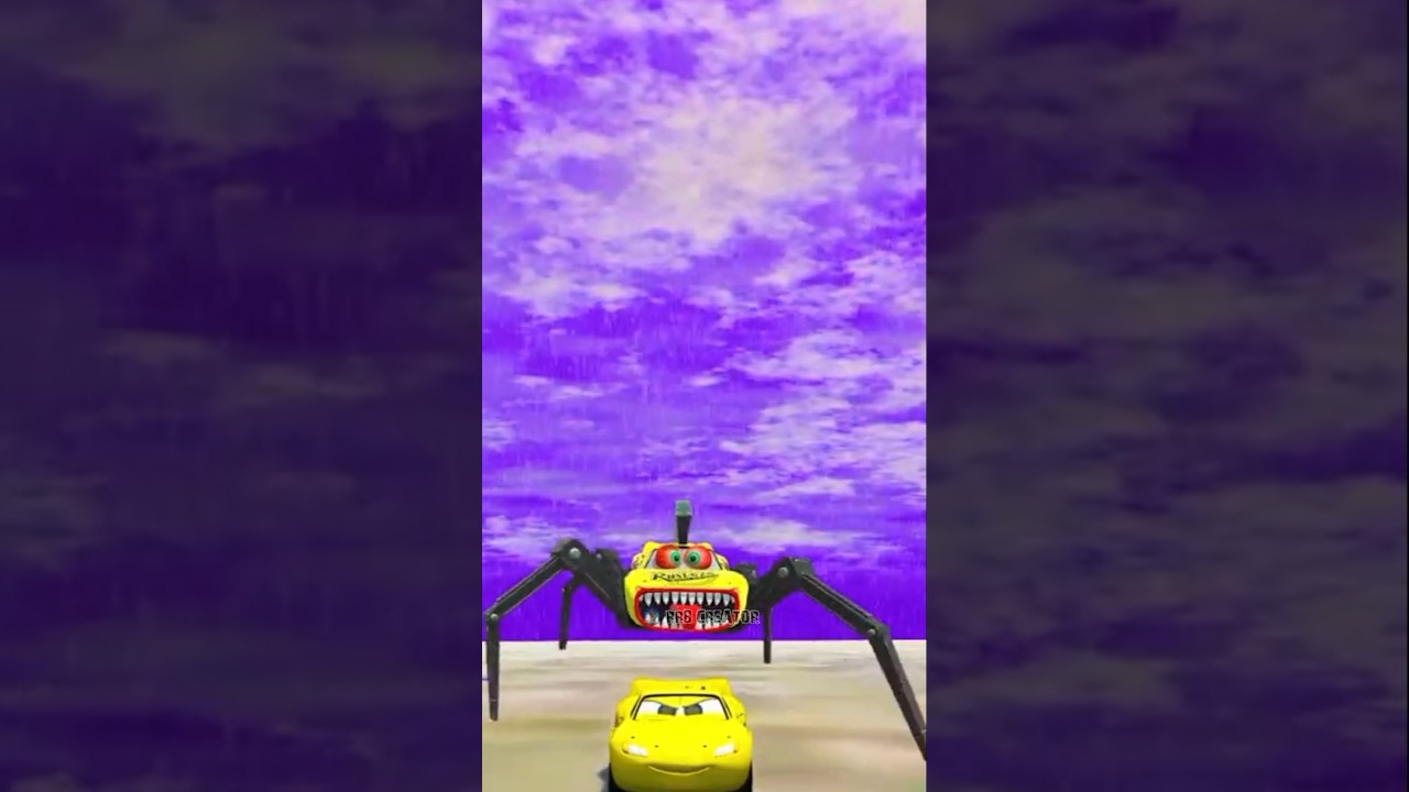 Escape from lightning McQueen Cyborg Spider Eater _ Monster car ride chase 