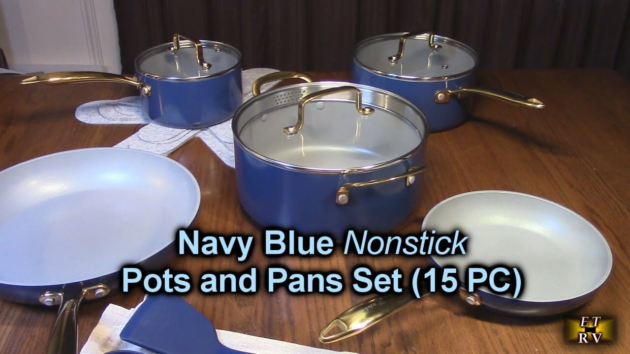 STYLED SETTINGS Navy Blue Nonstick Pots and Pans Set (15 PC