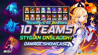10 NICOLE TEAMS vs STYGIAN ONSLAUGHT ALL BOSSES (Fearless V) | Genshin Impact 6.6 Luna VII
