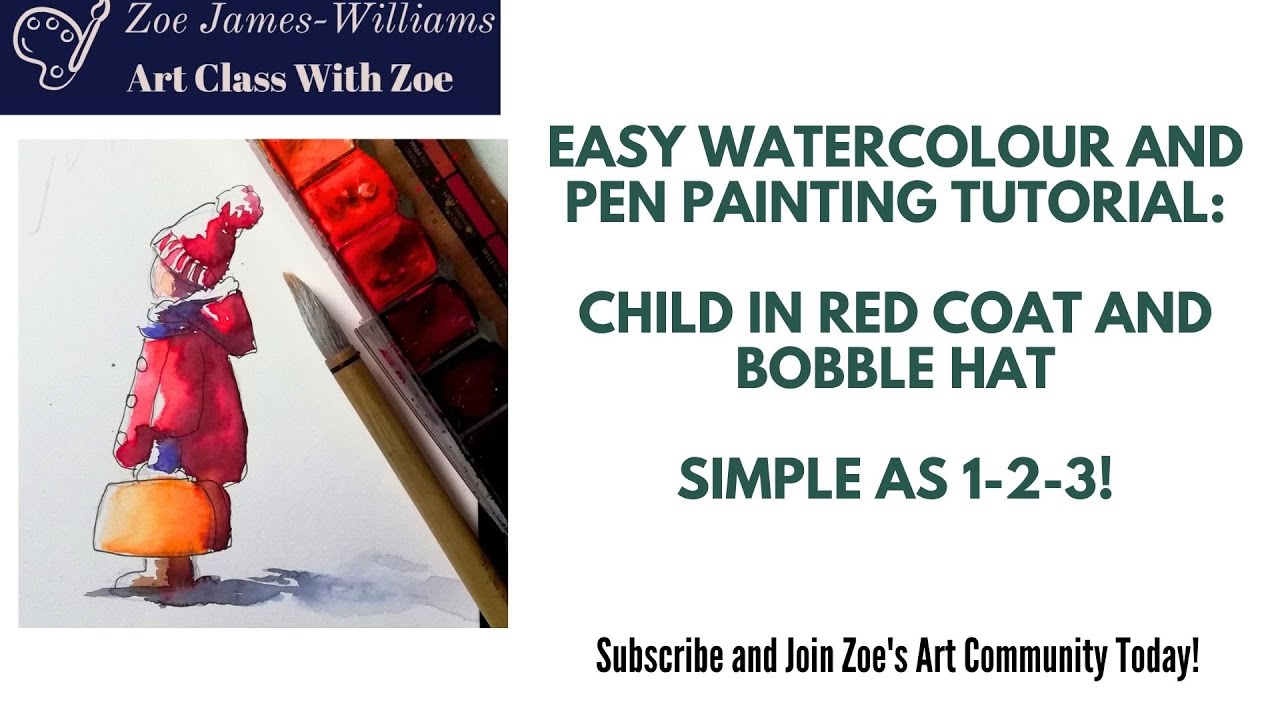 Easy Watercolour Painting Tutorial Child In Red Coat And Bobble Hat easy-watercolour-painting-tutorial-child-in-red-coat-and-bobble-hat