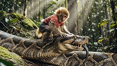 The Hunter and Baby Monkey — Saving Puppy From the Giant Python