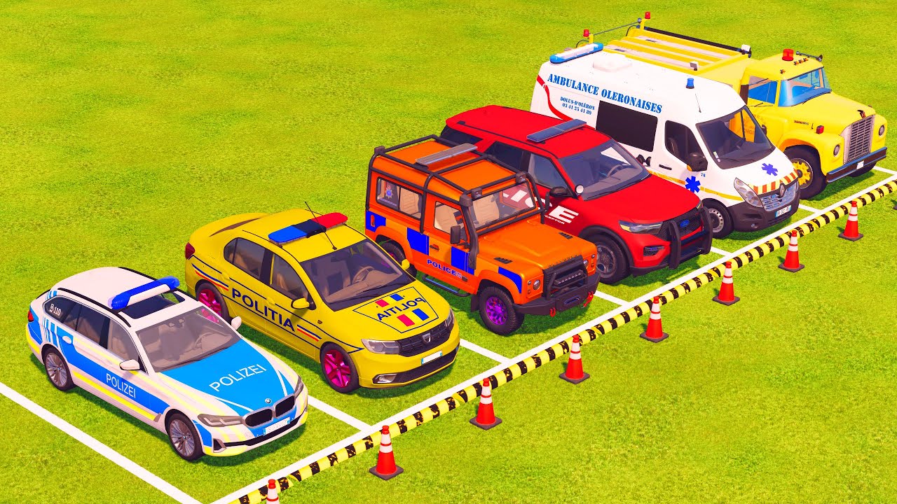 VUS GAME - TRANSPORTING POLICE CARS, FIRE DEPARTMENT, AMBULANCE VEHICLES WITH TRUCKS - FS22 