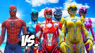 SPIDERMAN VS POWER RANGERS - RED, BLUE, YELLOW, PINK, BLACK RANGERS VS SPIDERMAN