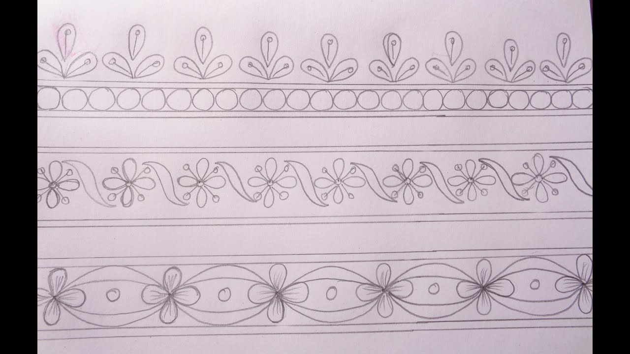 Hand Embroidery Border Designs // Embroidery Drawing pattern YouTube