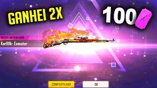 ESTRATÉGIA INFALÍVEL! GASTEI 100 TICKETS DO NOVO ARMA ROYALE ATRÁS DA EXECUTOR KAR98 FREE FIRE kar