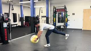 Single leg RDL with knee drive and ball press