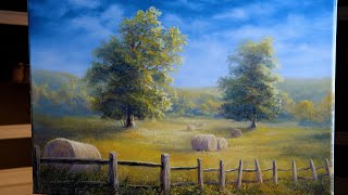 Field of Hay Bales | Landscape Painting