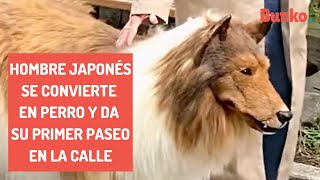 Japanese man transforms into a dog and takes his first walk on the street