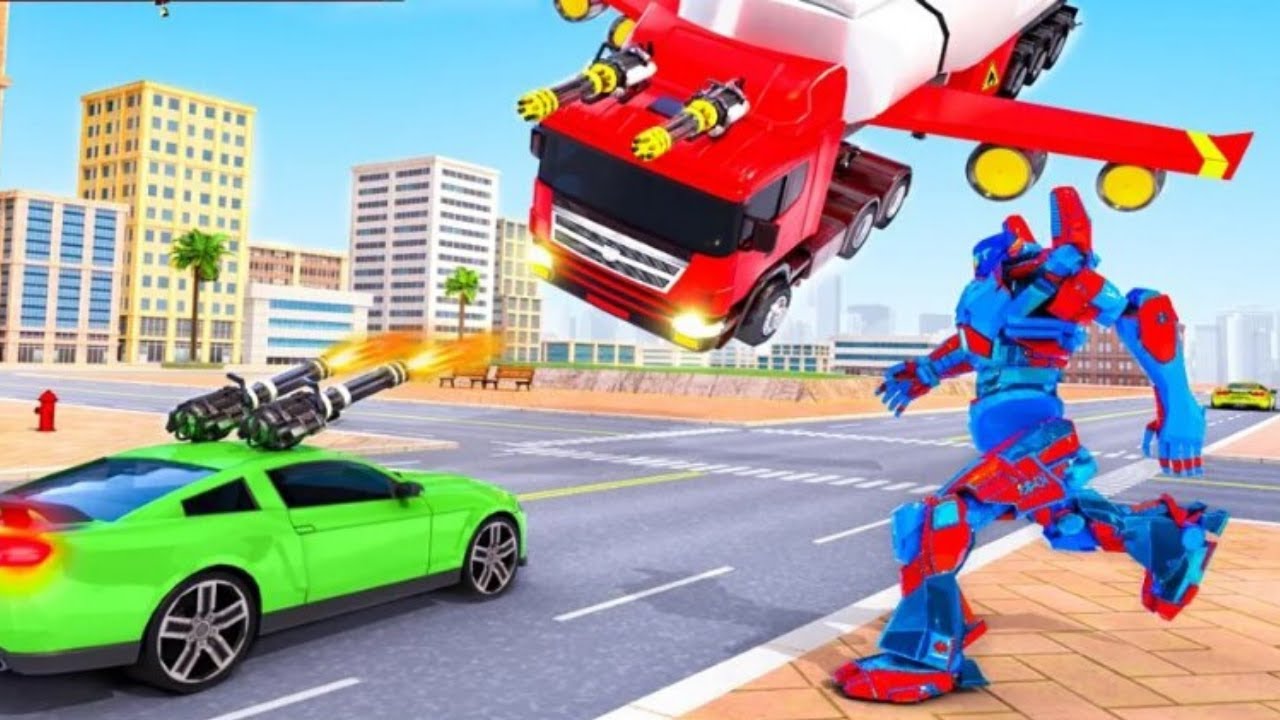 Flying Oil Tanker Truck Robot City Rescue Mission Android Gameplay
