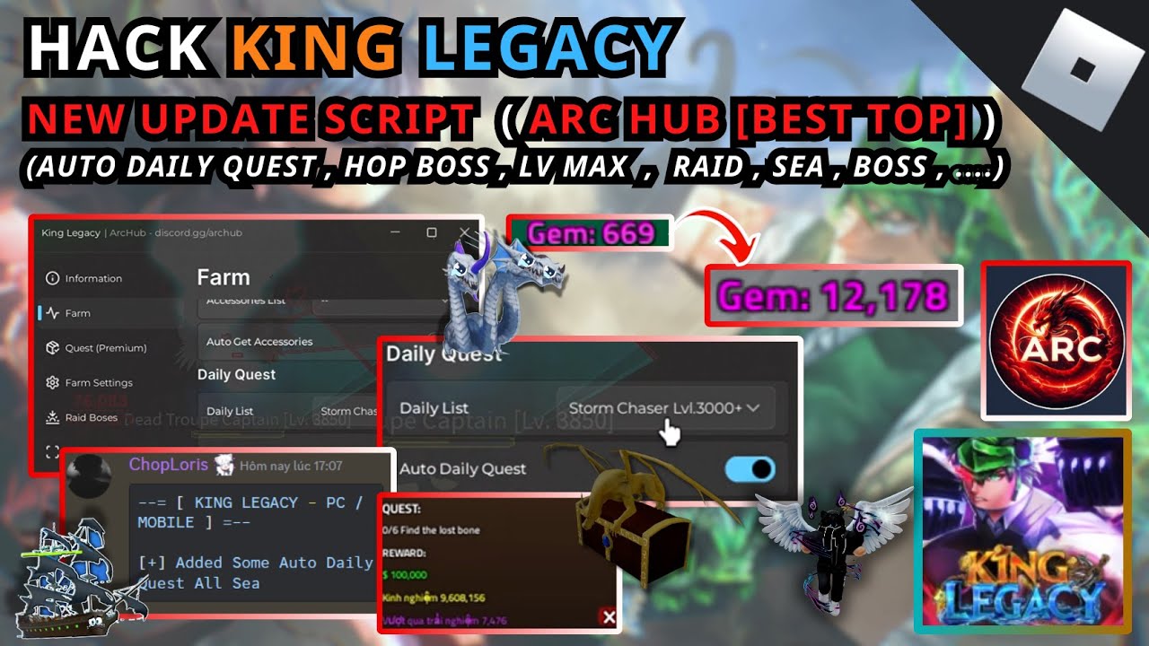 HACK KING LEGACY NEW UPDATE SCRIPT ARC HUB AUTO DAILY QUEST LV Hack king legacy new update script arc hub auto daily quest lv