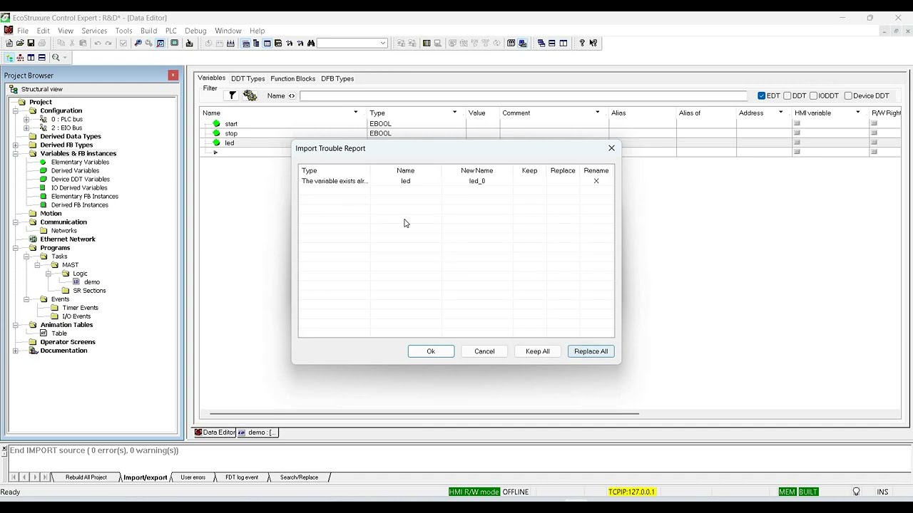How to import and export variables in EcoStructure Control Expert || M580 and M340 Plc || Schneider