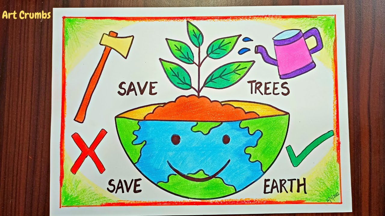 World Environment Day easy drawing|Save trees save environment ...