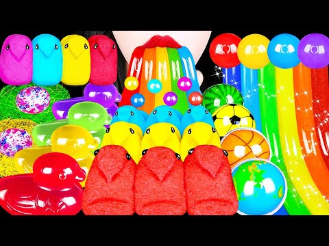ASMR RAINBOW PEEPS MARSHMALLOW, BOBA, JELLY NOODLES 무지개 디저트, 레인보우 젤리 GUMMY EATING SOUNDS MUKBANG 먹방
