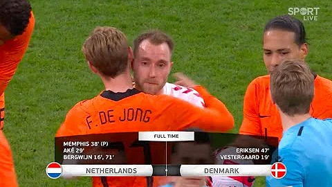 The Dutch and Danish players embrace Christian Eriksen after his brilliant return for Denmark. - DayDayNews