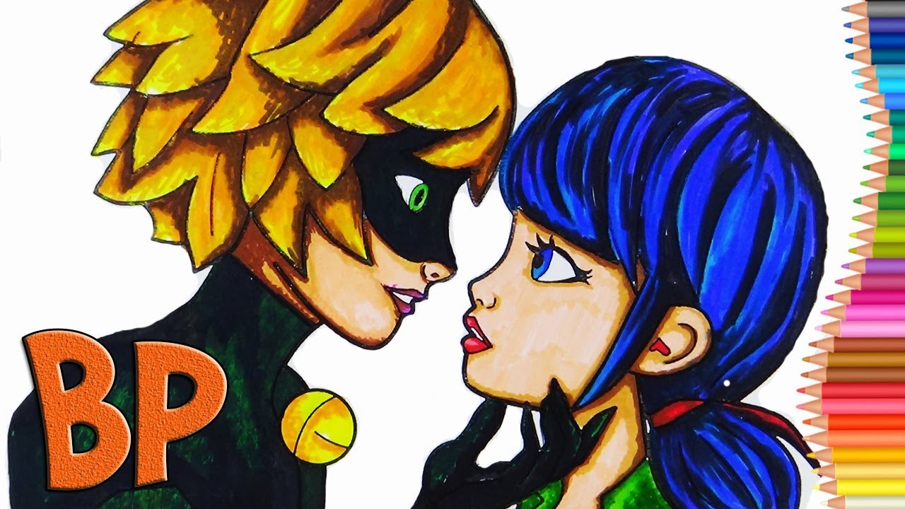 Miraculous Ladybug and Cat Noir Kiss Coloring. Маринетт и Адриан