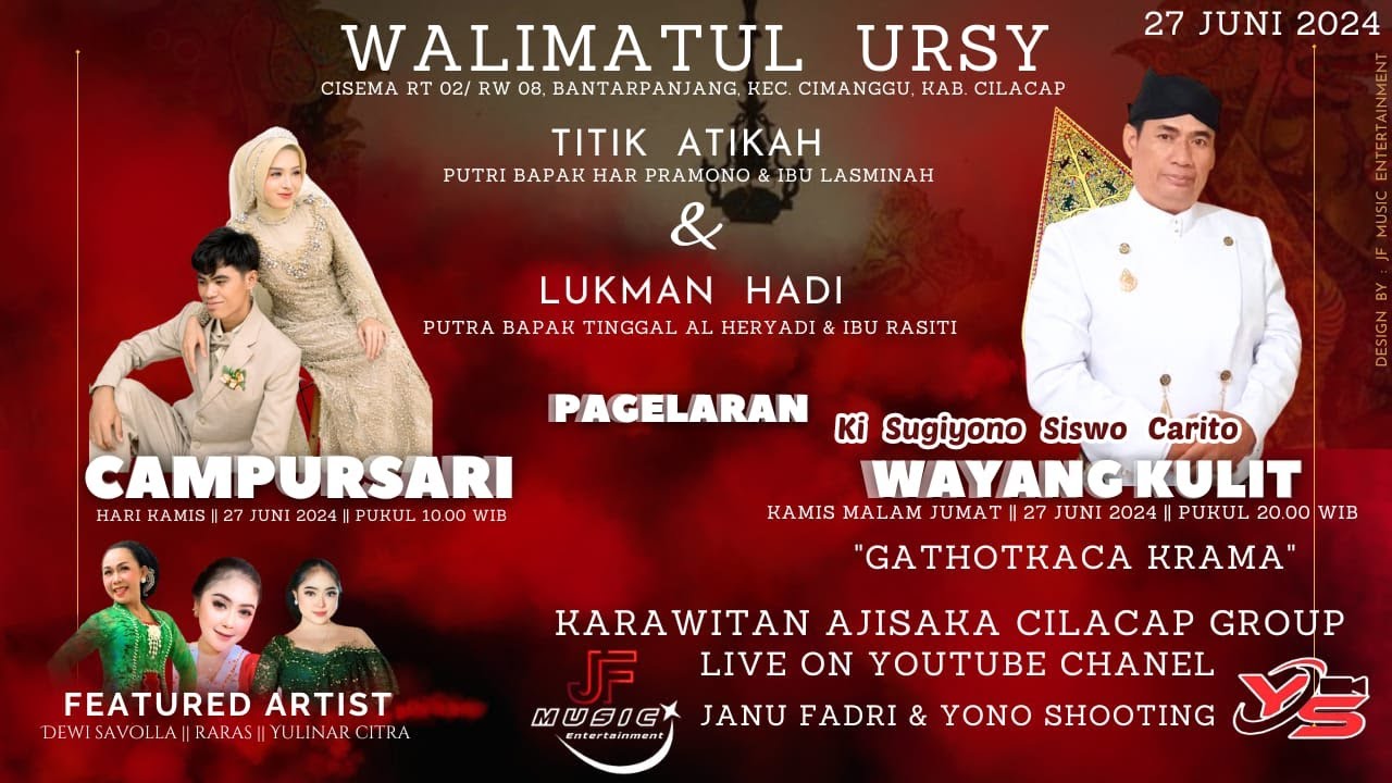 #live 🔴WAYANG KULIT DALANG KI SUGIYONO S.Pd  AJISAKA CILACAP - PERNIKAHAN TITIK ATIKAH & LUKMAN HADI