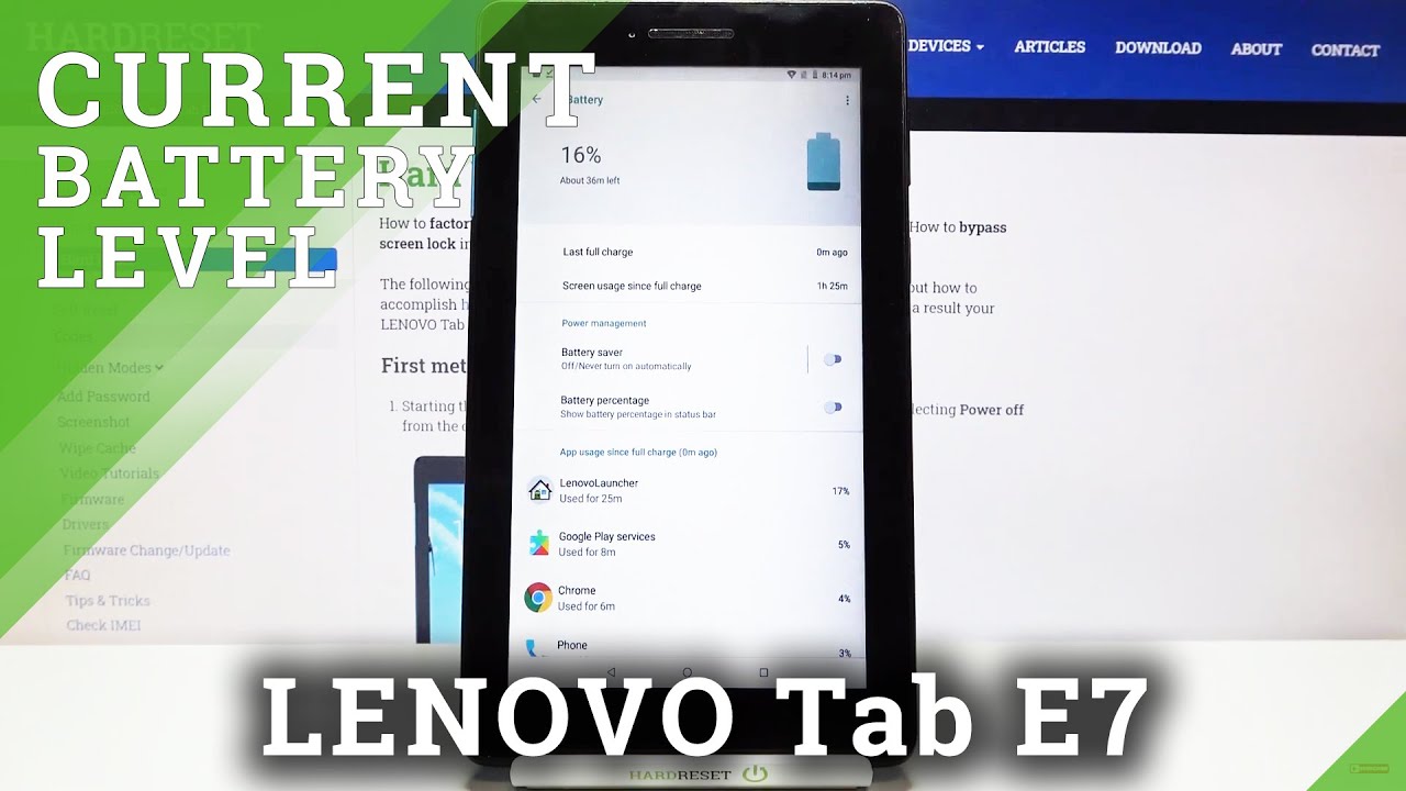 How to Show Battery Percentage on LENOVO Tab E7 Control Battery Level