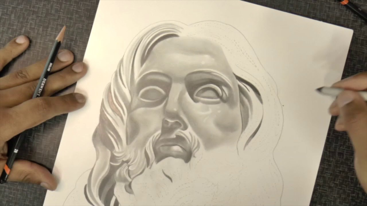 drawing time lapse ..bernini jesus statue - YouTube