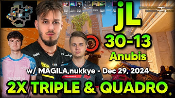 jL (30-13) w/ MAGILA,nukkye on Anubis - 2X TRIPLE & QUADRO - FACEIT EU 3300ELO - Dec 29, 2024