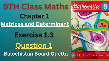 Exercise 1.3 Question 1 class 9 | Matrices and Determinant | Balochistan Board Quetta