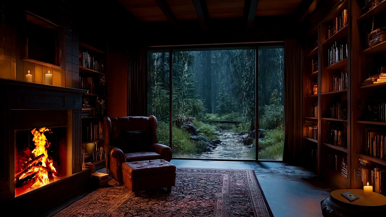 Enchanted Rain Hearth | Whispering Rain Crackling Fire for Overthinking Relief – Calm Thoughts