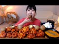 매콤한 까르보불닭양념치킨 더블치즈볼 불닭마요소스 먹방 Spicy chicken Cheese balls Fire mayonnaise sauce Mukbang Eatingsound