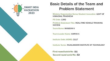 SIH 2023 No: 1382, Team Name :Random 6, SIH Title: REAL TIME VEHICLE TRACKING SYSTEM.