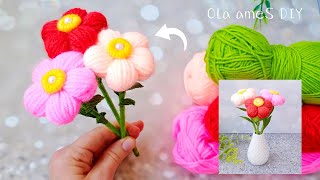 It&#39;s so Beautiful ❤️🧶 Super Easy Flower Craft Ideas with Wool - DIY Amazing Yarn Flowers- Home Decor