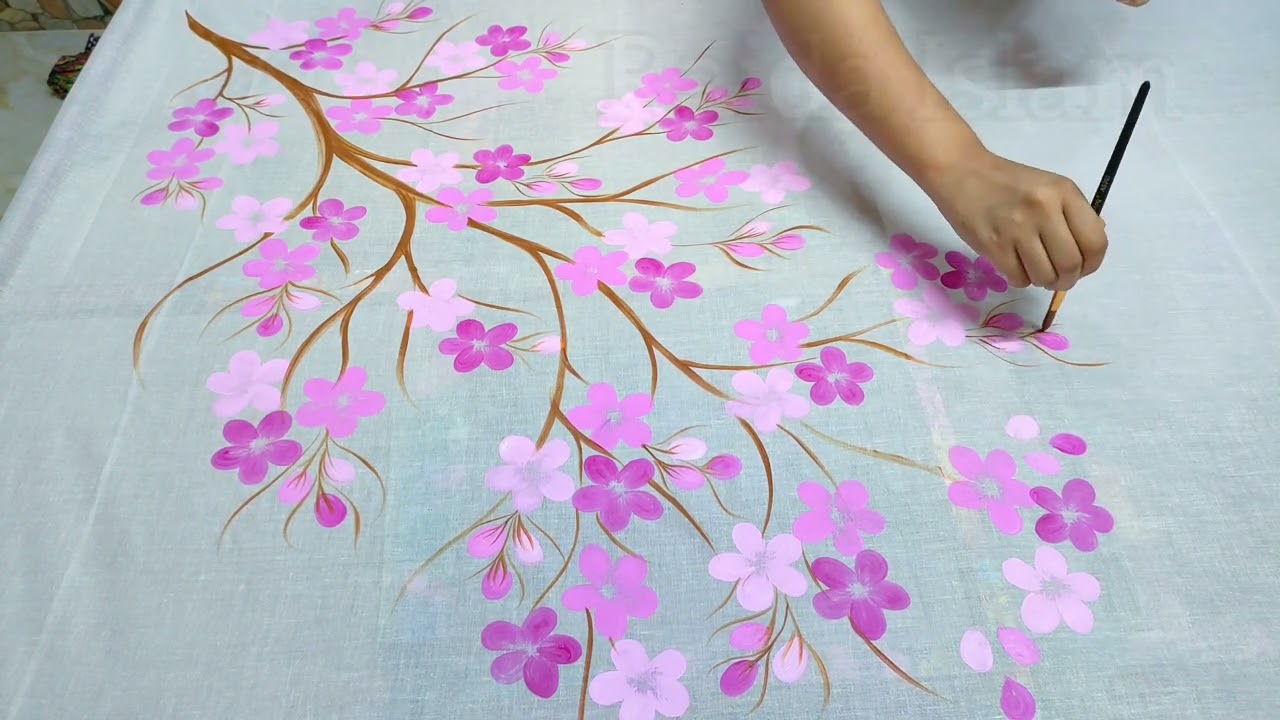 চেরি শাড়ি।। How to draw Cherry flower।। sakura cherry blossom sharee
