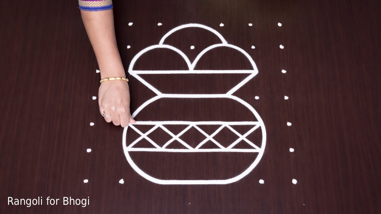 Draw This Rangoli for Bhogi Small | Chukkala Muggulu 7x7 Dots Pot Kolams for Pongal