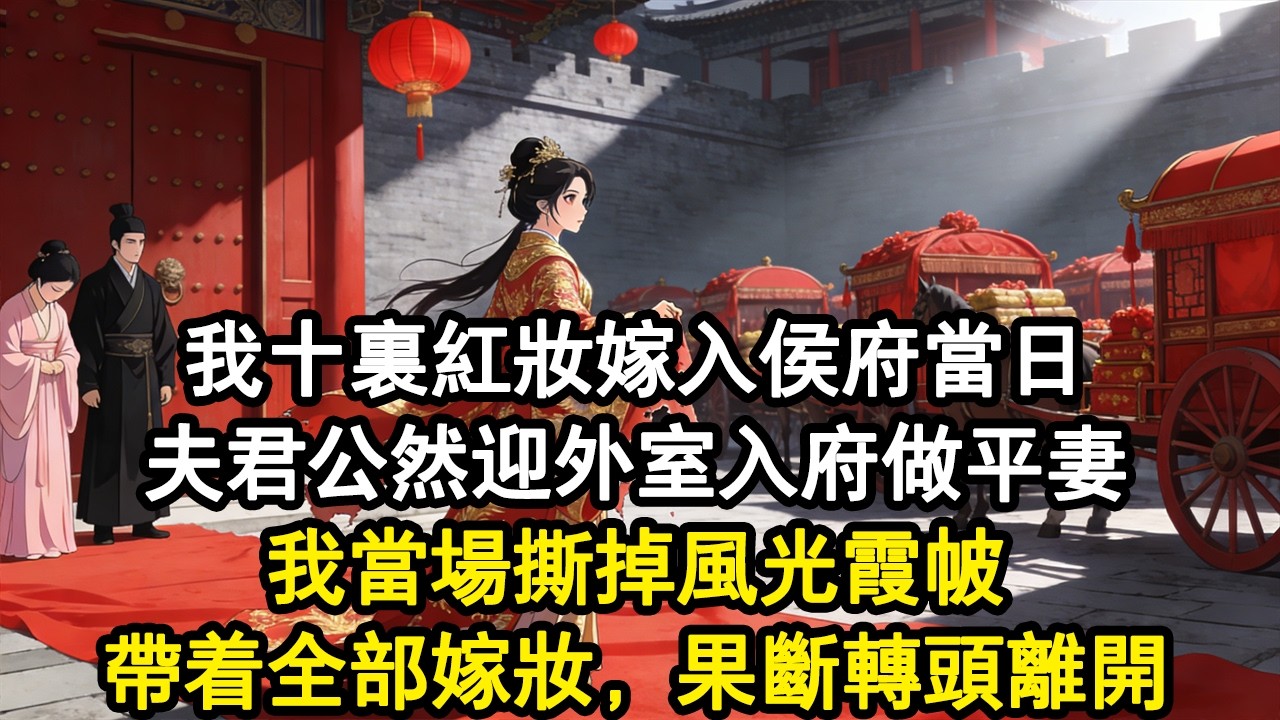 【古言故事】我十裏紅妝嫁入侯府當日。夫君公然迎外室入府做平妻。我當場撕掉風光霞帔，帶著全部嫁妝，果斷轉頭離開。#小說 #重生 #古言