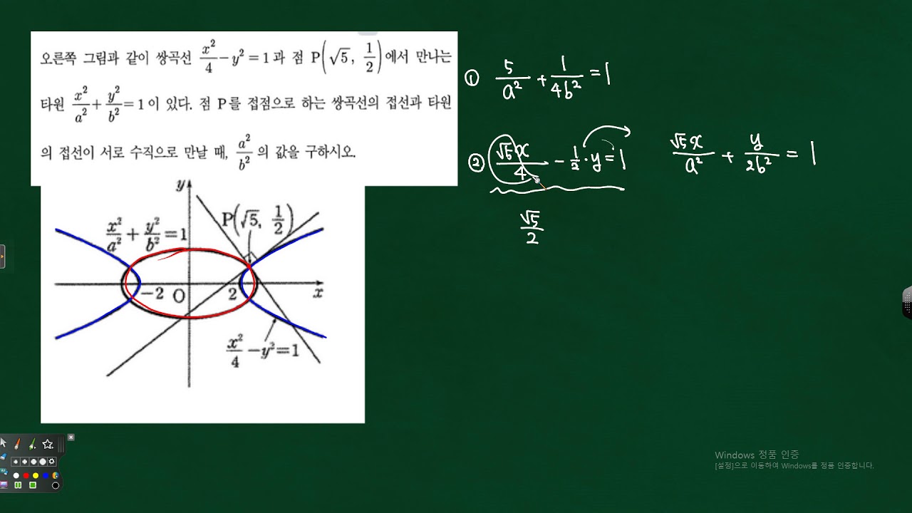 기하와벡터 -이차곡선과 접선- 쌍곡선과 타원의 교점에서 두 접선이 수직하는 문제풀이 323214 - YouTube