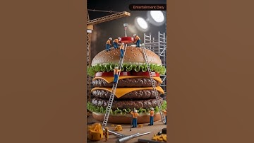 Giant Hamburger Construction Miniature Workers on the Job! #EntertairmentDary #shorts #ai
