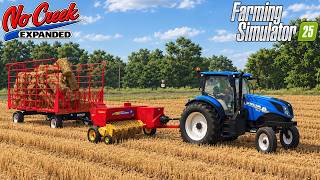 Using Our BRAND NEW Tractor To Bale Small Square Straw Bales!!! | No Creek Expanded FS25