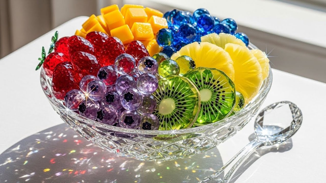 Fruit Salad Made of Crystal Glass ASMR 🍓🥭 | Satisfying Cutting & Mixing | Relaxing Food Sounds