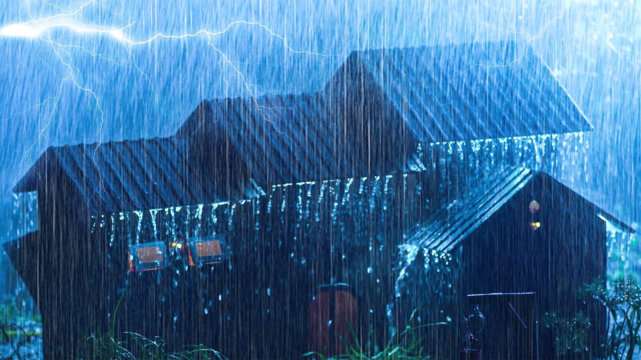 Fuertes lluvias y truenos muy fuertes en la carretera nocturna ⚡ ...