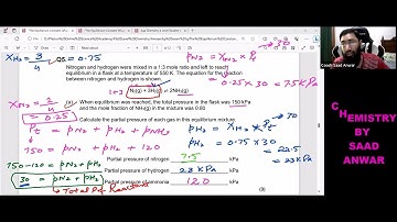 How To Find Partial Pressure of Gas|Equlibrium MIxture| AQA A level Chemistry| Past Papers |Saad