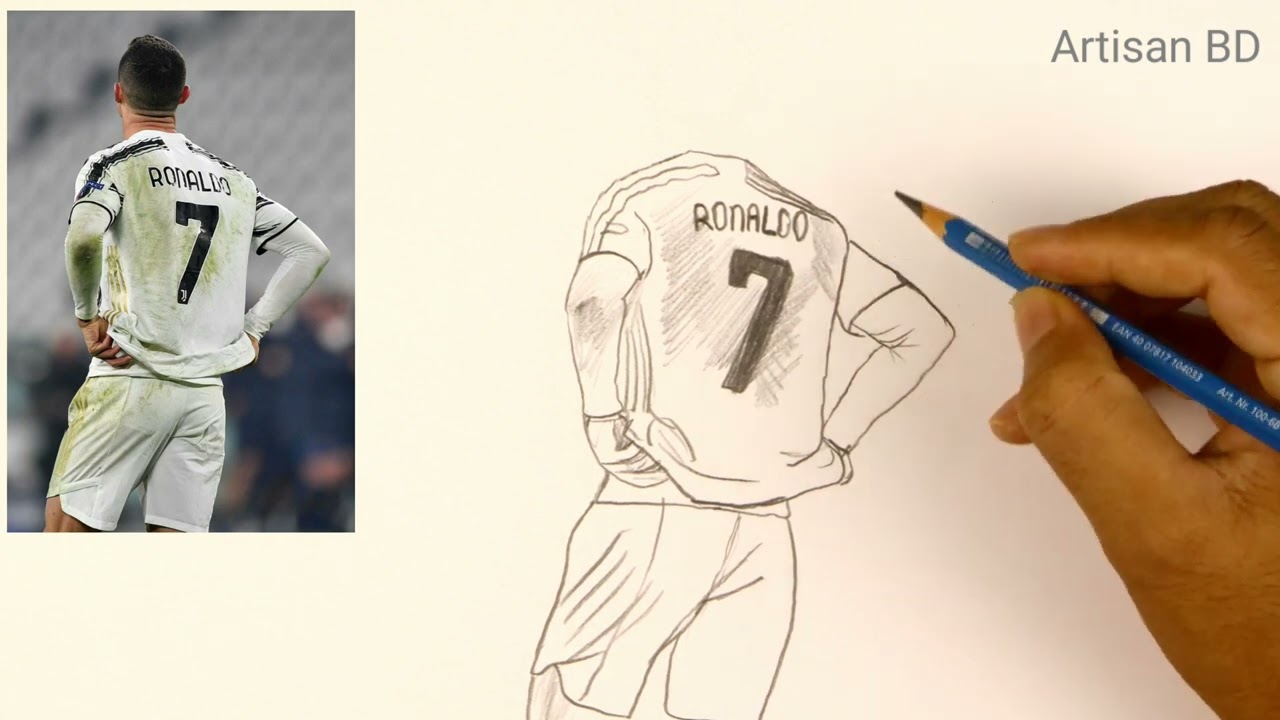 Drawing of Cristiano Ronaldo with Back Side Step by Step Pencil ...