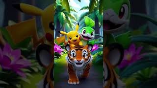 Pikachu and Chikorita Lost in the Jungle – Baby Tiger Saves the Day! 🐯🌿✨