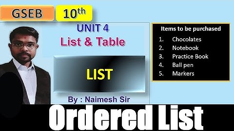STD 10 GSEB Computer UNIT 4 List and Tables handling in HTML